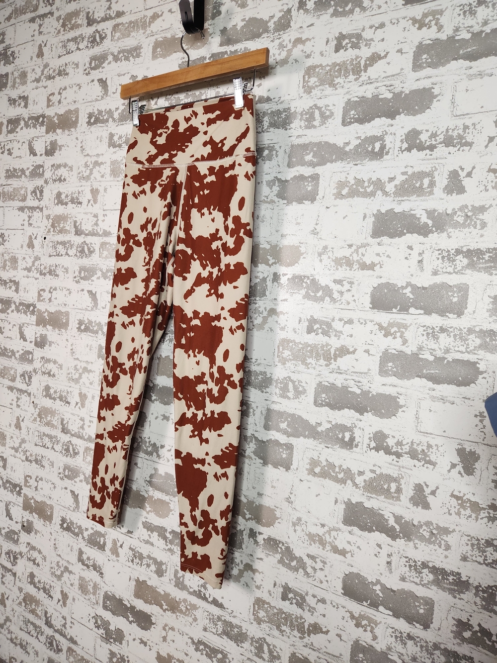 Sage Cream and Brown Cowprint High-Waist Leggings - Picture 3 of 10